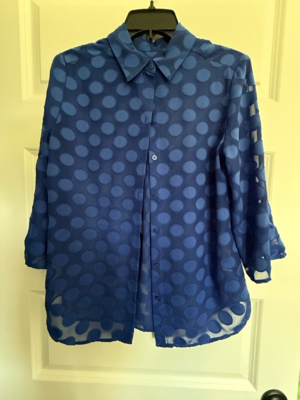 Chico's semi-sheer royal blue button-down blouse
